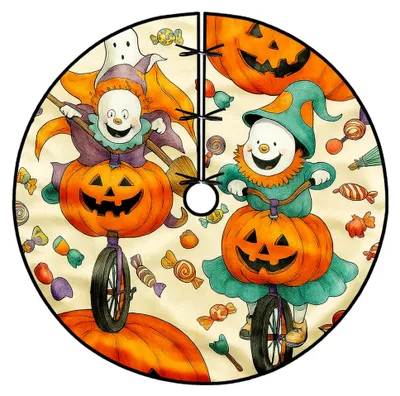 Produktbild von Kürbisbaumrock für Halloween, festlicher Geister-Clown in Orange, 121 cm