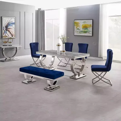 Produktbild von Luxus Esstisch Säulentisch Esstische Esszimmer Tisch Silber 200x100