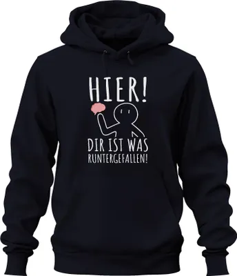 Produktbild von Hier! Dir ist was runtergefallen! Gehirn Nerd Humor Lustig Ironie Uni Hoodie Kapuzenpullover, Navy, S