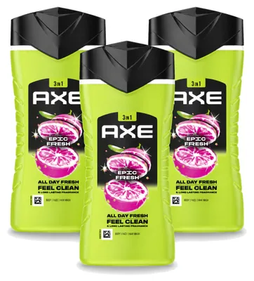 Produktbild von 3 x Axe 3-in-1 Duschgel Epic Fresh - Grapefruit und Ananas - 250 ml - Vorteilspackung - 3 Stücke