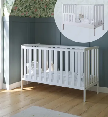 Immagine prodotto di ZEE BAMBI Lettino Bambini Bianco 120x60 cm 2in1 con Barriera Convertibile Regolabile 3 Altezze Protezione Dentizione
