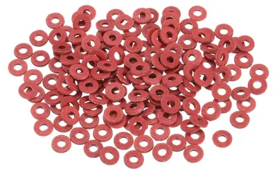Produktbild von 220 Stück runde Dichtungsringe M2 x 5 x 0,5 mm, Stahldichtungsringe, rot papierbeschichtete Ringe, flache Dichtungsringe für Schrauben, Muttern und Gewindestangen.