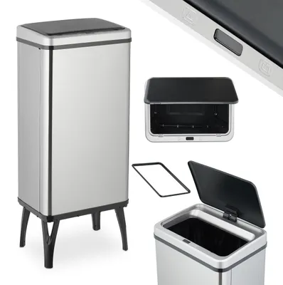 Sensor-Mülleimer 50 L Edelstahl silber rechteckig mit Deckel