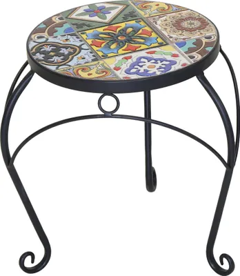 Produktbild von Blumenhocker aus Metall mit Mosaik-Keramikfliesen Pflanzenhocker Blumenständer Pflanzenständer - Ø 26 cm - H 33 cm