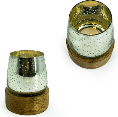 Produktbild von Windlicht 2er Set Mangoholz/Glas