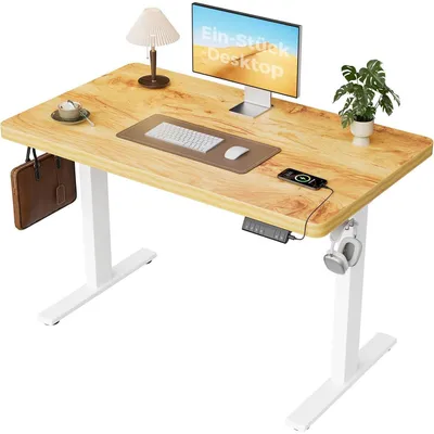 Image de Bureau réglable en hauteur, dimensions 120x60 cm, équipé de 2 moteurs et d'unede mémorisation avec 3 positions, couleur marron clair