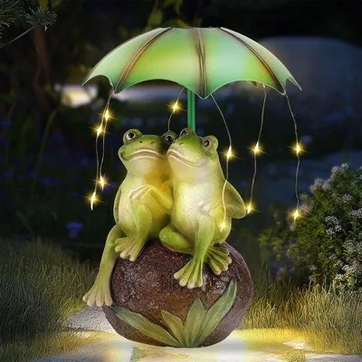 Produktbild von Frosch Garten Skulpturen mit Sonnenschirm und Solarbeleuchtung, Wasserdichte Dekoration für Außen und Märchengarten