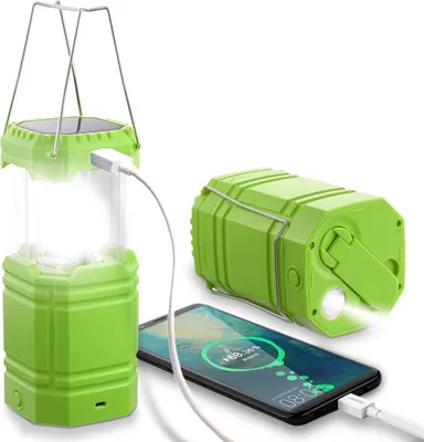 Zdjęcie produktu dla Lampa kempingowa LED latarnia słoneczna 3000mAh akumulator ręczny korba zewnętrzna zielona