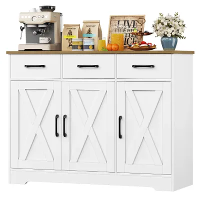 Immagine prodotto di Credenza - Mobile da cucina - 3 cassetti e 3 ante - Piano di lavoro - Melamina - Larghezza 80 cm - Bianco