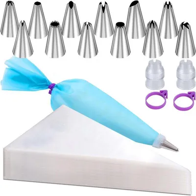 Produktbild von Spritzbeutel mit Tüllen – 217-teilig – Dekorier-Spritzbeutel-Set – 100 Spritzbeutel – 11 Tüllen – Edelstahl – Wiederverwendbar – Geeignet für Kuchen