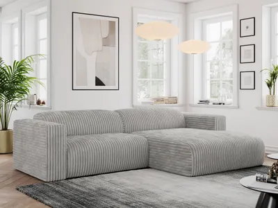 Produktbild von MKS MEBLE Ecksofa Cord, Sofa Cord L-Form, Wohnlandschaft L-Form, Modern Design Couch, Sofagarnitur, Couchgarnitur, Polsterecke - PASADENA - Hellgrau Cord - rechts seite