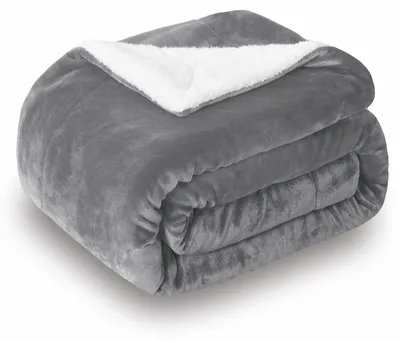 Obrázok produktu pre Solidchoice - Deka Sherpa, 220 x 240 cm, sivá, dvojvrstvová a teplá