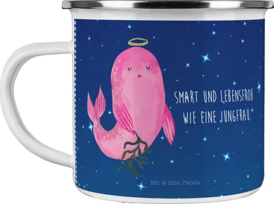 Produktbild von Mr. & Mrs. Panda Reisebecher Sternzeichen Jungfrau - Sternenhimmel Blau - Geschenk, blechbecher, Jungfer, Tasse Emaille, Meerjungfrau, Haferl, Geburtstag September, Pott