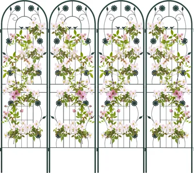Immagine prodotto di COSTWAY 4 tralicci in metallo, recinzione decorativa da giardino, traliccio autoportante, traliccio da giardino da inserire, traliccio 180x50cm