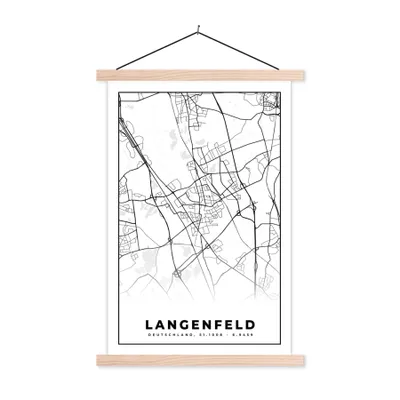 Produktbild von MuchoWow® Textilposter Langenfeld - Karte - Stadtplan 120x180 cm mit holzfarbenen Rahmen - Textil-Plakat