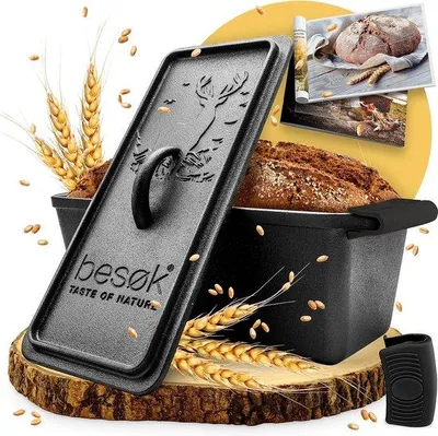 Produktbild von Famanu Brotbakform mit Deckel inkl. Rezeptbuch - 28 cm Gusseisen Backform für Brot