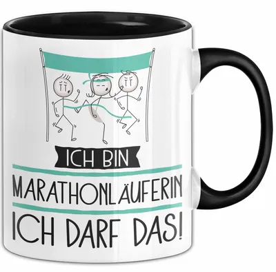 Produktbild von Geschenk für Marathonläuferin Tasse Lustige Geschenkidee Geburtstag Ich Bin Marathonläuferin Ich Darf Das (Schwarz)