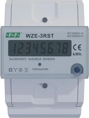 Produktbild von F&F | Dreiphasen Stromzähler WZE-3RST - 80A - LCD-Display - Reset-Funktion - IP51 Schutz