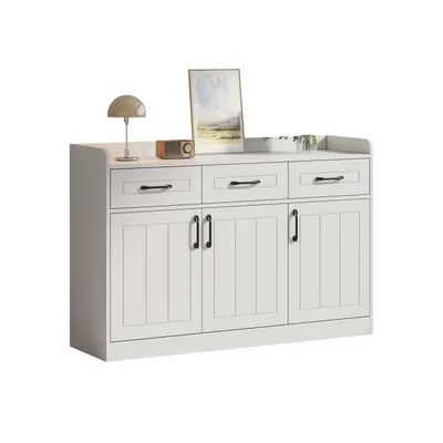 Produktbild von Sideboard, Wohnzimmerschrank, Eingangsschrank mit 3 Schubladen und 3 Türen, Schrank mit Griffen und verstellbaren Einlegeböden,gestreiftes Design