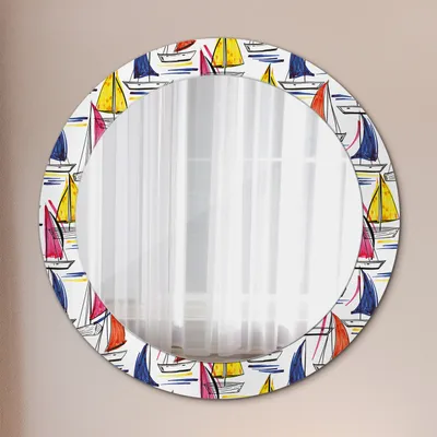 Produktbild von Wohnzimmer Spiegel - Mirror zum Wandspiegel Schlafzimmer – Schminkspiegel - Boot auf dem See - Runder: Ø70cm