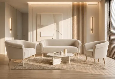 Produktbild von Sofa Set 3+2+1 Espero III Samt Velours Beige (Riviera 21) – Polstergarnitur mit 3-Sitzer Sofa, 2-Sitzer Sofa und Sessel
