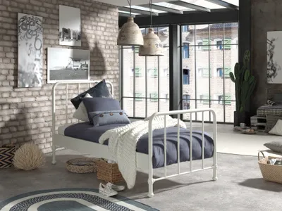 Image de Vipack BRONXX Lit métallique au look cool blanc mat, surface de couchage 90 x 200 cm