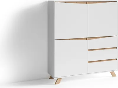 Produktbild von byLIVING Kommode Valentin, Highboard Breite 120 cm, matt weiß, Applikation in Eichen-Optik