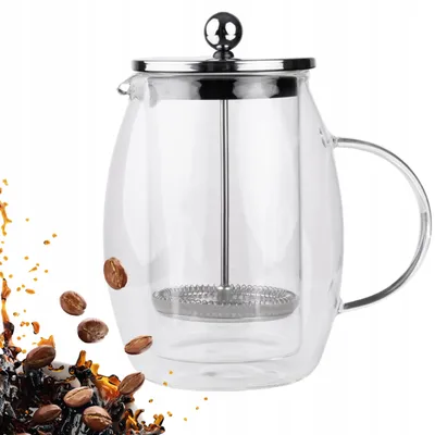 Produktbild von Kaffee- und Teesieb 1 l Kanne Doppelglas French Press Silber ZAPARZACZ PODWÓJNE