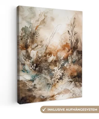 Produktbild von MuchoWow® - Leinwandbilder - Abstrakt - Beige - Farbe - Kunst - Natur - Blumen, Wandbild, Wanddeko Bilder Wohnzimmer, 60x80 cm
