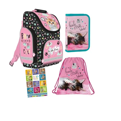 Produktbild von Goldkids - Schulranzen für Jungen und Mädchen, 4er-Set - Schul-Rucksack für Kinder mit Federmäppchen - Schuhbeutel und Hausaufgabenheft