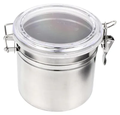Produktbild von Multifunktionaler Edelstahl Vorratskanister mit Luftdichtem Schnappverschluss, 10,5 cm Hoher Kaffeebohnenbehälter für Haushalt und Schreibtisch