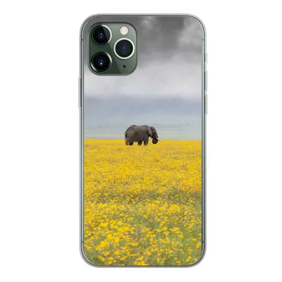 Produktbild von MuchoWow® Handyhülle Schutzhülle Hülle für iPhone 11 Pro Elefant - Blumen - Natur - Gelb - Tiere Silikon Softcase Handy Hülle - Handy