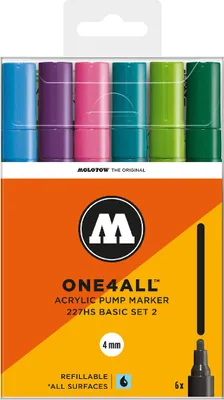 Produktbild von Molotow Acrylmarker ONE4ALL ACRYLIC 227HS 6er Etui, 4 mm, Basic Set 2
