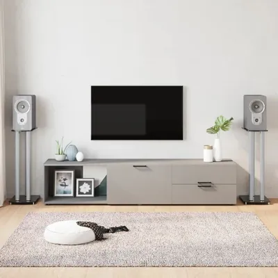 Image de Design New Support de haut-parleur 2 pcs. noir & argenté verre trempé 3 colonnes - Support de haut-parleur Möbel2025 CHY1639731 1parcel