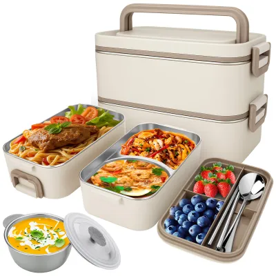 Produktbild von Lunchbox, 2L Edelstahl-Doppelwand Box,Isolierte und auslaufsicher mit Besteck und Suppenschale,für Arbeit,Schule und Outdoor