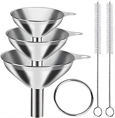Immagine prodotto di Set di piccoli imbuti in acciaio inossidabile per bottiglie, cucina, oli, erbe aromatiche, polveri, lavabili in lavastoviglie