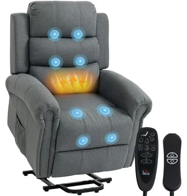 Obrázek produktu pro Masážní křeslo s funkcí vstávání, relaxační křeslo, vibrační hlavy, s funkcí naklápění, vzhled lnu, šedá barva