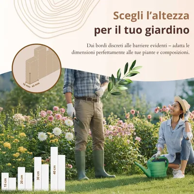 Immagine prodotto di Floranica Bordo Aiuole Flessibile 15 x 200 cm Bianco Bordura per giardino Recinzione per Giardino Bordino da giardino