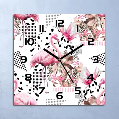 Produktbild von Wanduhr Echt-Glas-Küchenuhr Abstrakter Flamingo Quarz 30x30 Deko Bilder