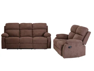 Produktbild von 3+2-Sitzer-Sofa TOLZANO aus Stoff, mit manueller Relax-Funktion – Farbe: Braun