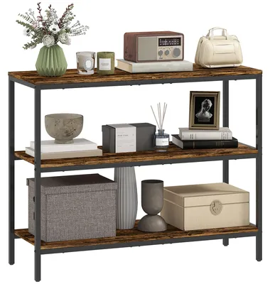Productafbeelding van Consoletafel, bijzettafel met 3-laags plank, spaanplaat, metaal, lichtbruin