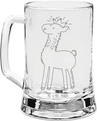 Produktbild von Mr. & Mrs. Panda Krug Lama König - Transparent - Geschenk, Chef, Humpen, Papa, Alpaka, Freundin, Seidel, Abitur, Bierkrug graviert, Mama, Mit Gravur