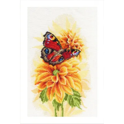 Zdjęcie produktu dla Zestaw do haftu krzyżykowego Lanarte "Trzepoczący brzoskwiniowy motyl Aida", wzór liczony, 22x33cm