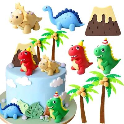 Imagen del producto de Decoraciones para tartas con temática de dinosaurios, ideales para fiestas de cumpleaños