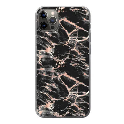 Produktbild von MuchoWow® Handyhülle Schutzhülle Hülle für iPhone 12 Pro Max Roségold - Marmor - Muster - Schwarz Silikon Softcase Handy Hülle - Hartschale