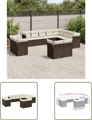 Produktbild von The Living Store 12-tlg. Garten-Sofagarnitur mit Kissen Braun Poly Rattan