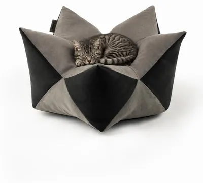 Produktbild von lionto Katzenkissen, hochwertiges Sternenbett aus WildKunstleder, atmungsaktiv, waschbar & formstabil, 70x38cm, grau/schwarz