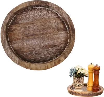 Imagen del producto de Plato de servir redondo de madera, estilo vintage, diámetro de 20 cm, para la cocina