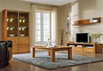 Produktbild von Wohnzimmer-Einrichtung Wohnzimmer Komplett - Set D Jussara, 4 - teilig, teilmassiv, Farbe: Bernstein