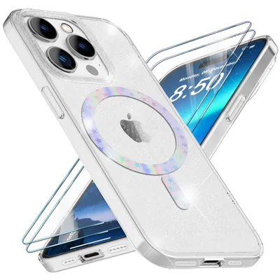 Obrázok produktu pre Trblietavé puzdro MagSafe a 2x ochranné sklo pre iPhone 14 Pro, priehľadná fólia na displej